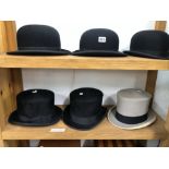 THREE TOP HATS TOGETHER WITH THREE BOWLER HATS
