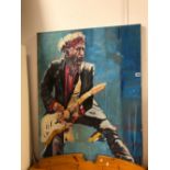 CONTEMPORARY SCHOOL PORTRAIT OF KEITH RICHARDS, SIGNED INDISTINCTLY, OIL ON CANVAS, UNFRAMED. 100