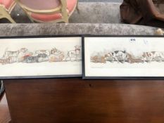 A PAIR OF FRENCH ETCHINGS DEPICTING THE AMUSING HABITS OF DOGS