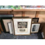 A SMALL COLLECTION OF ANTIQUE AND LATER PRINTS, SOME HAND COLOURED. TOGETHER WITH WATERCOLOURS