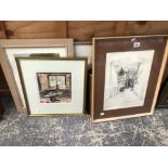 A GROUP OF PICTURES INCLUDING 20th CENTURY WATERCOLOURS, ANTIQUE SPORTING PRINTS ETC. BY DIFFERENT