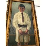EARLY 20th CENTURY ENGLISH SCHOOL) THE YOUNG SPORTSMAN, SIGNED INDISTINCTLY, OIL ON CANVAS. 100 x