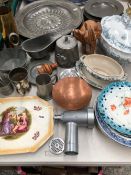 PEWTER DISHES, PLATES AND HOLLOW WARES, ORIENTAL TABLE LAMPS, A NORITAKE PART DINNER SERVICE