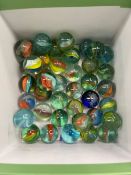 A SMALL COLLECTION OF LARGE ANTIQUE MARBLES.