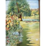 AZIZA (CONTEMPORARY). ARR. A GARDEN SCENE, SIGNED, OIL ON CANVAS. 60 x 46cms