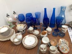 ORIENTAL AND ENGLISH TEA WARES TOGETHER WITH BLUE GLASS