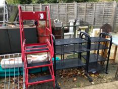 AN INDUSTRIAL STEP LADDER TOGETHER WITH TWO STEEL TROLLEYS