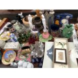 MISCELLANEOUS GLASS, DOULTON AND OTHER FIGURES, A TELEPHONE AND THREE PICTURES