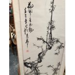 TWO CHINESE SCROLLS DEPICTING CHERRY BLOSSOM AND CHRYSANTHEMUMS RESPECTIVELY