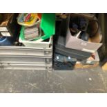 A COLLECTION OF TOOLS, A TOOL BOX, DRILLS, SANDERS, ETC.