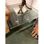 A RETRO LUCITE LOW TABLE. 100cms SQUARE