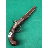 A 19th C. PERCUSION TARGET PISTOL, SIGNED BLAUR? LONDON.