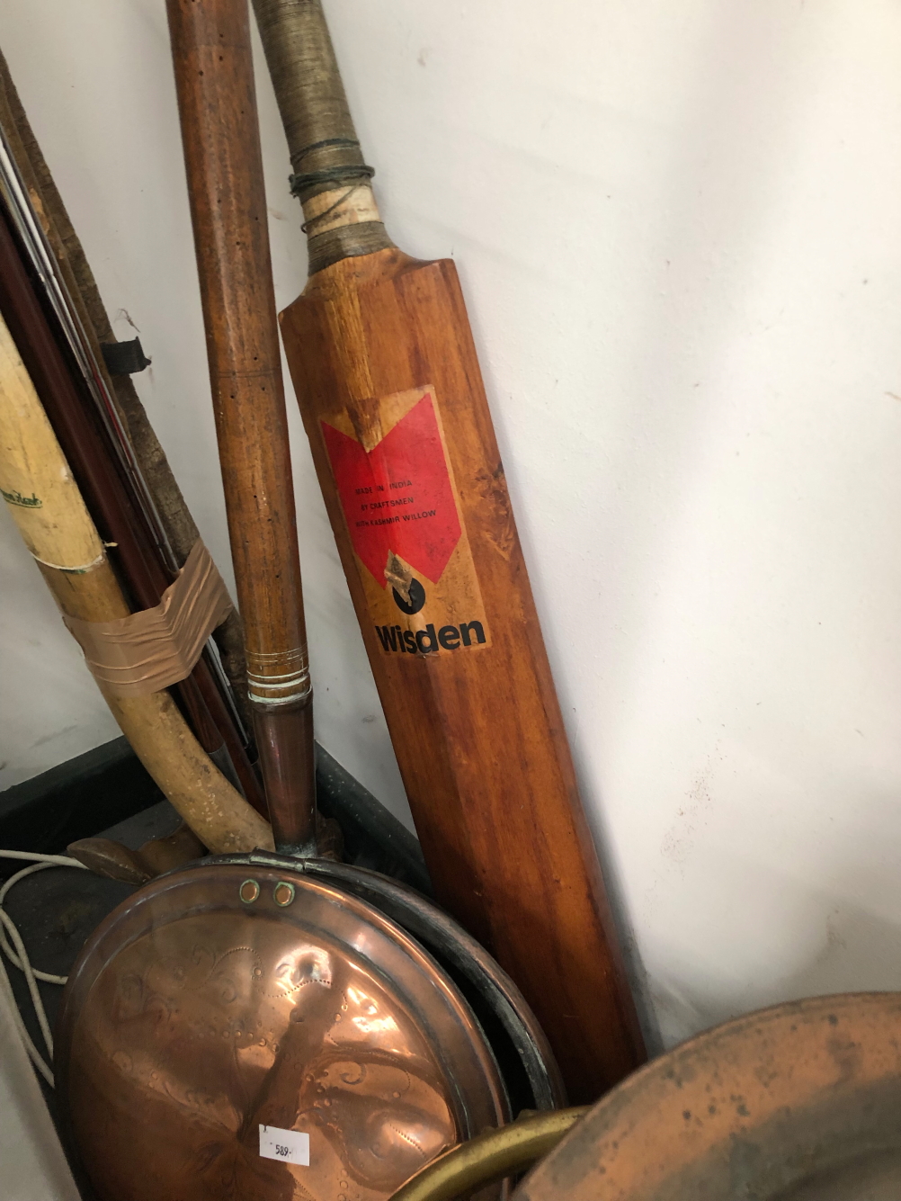 GOLF CLUBS, A BASEBALL AND A CRICKET BAT TOGETHER WITH COPPER WARES - Image 2 of 2