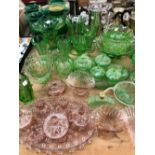 MOULDED GREEN AND PINK GLASS