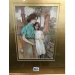 SIMON MOLINCEY (20th CENTURY SCHOOL) MOTHER AND DAUGHTER, SIGNED, WATERCOLOUR. 27 x 19cms