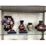 SIX MOORCROFT SLIP TRAILED WARES TO INCLUDE AND POMEGRANATE PATTERN VASE