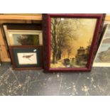 A SMALL COLLECTION OF 20th CENTURY AND LATER PICTURES, INCLUDES ETCHINGS, OIL PAINTING ETC. SIZES