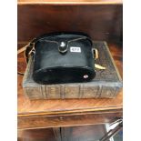 A LEATHER CASED PAIR OF ASHAI PENTAX 8 X 40 BINOCULARS TOGETHER WITH A FAMILY BIBLE