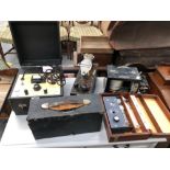 A NEGRETTI AND ZAMBRA BAROGRAPH, A VIS PROJECTOR, A WEISS AMP GUAGE AND ANOTHER INSTRUMENT