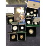 A COLLECTION OF SILVER PROOF AND OTHER COINS INCLUDING PIEDFORT CROWN AND OTHERS.