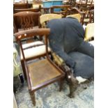 A VICTORIAN ROSE WOOD SHOW FRAME ARMCHAIR AND THREE DINING CHAIRS (4)