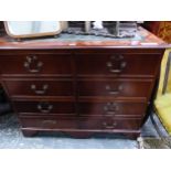 A MAHOGANY FOUR DRAWER OFFICE FILING CABINET WITH LEATHER INSET TOP. H 76 W 94 D 61cms