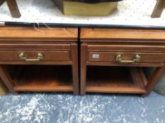A PAIR OF VINTAGE ORIENTAL HARDWOOD END TABES EACH WITH SINGLE DRAWER.