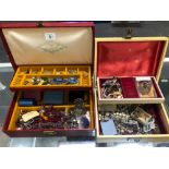 TWO VINTAGE JEWELLERY BOXES AND CONTENTS TO INCLUDE COSTUME JEWELLERY, SILVER, ROLLED GOLD,PIECES