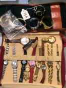 A COLLECTION OF LADIES WRIST WATCHES AND A FOB WATCH.