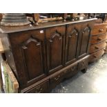 A 18th AND LATER ADAPTED OAK SIDE CABINET. H 113 W 114 D 53cms