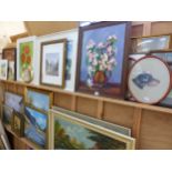 A LARGE COLLECTION OF VINTAGE AND LATER FURNISHING PICTURES INCLUDES LANDSCAPE OIL PAINTINGS, FLORAL