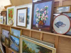 A LARGE COLLECTION OF VINTAGE AND LATER FURNISHING PICTURES INCLUDES LANDSCAPE OIL PAINTINGS, FLORAL