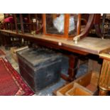 A OAK DRAW LEAF REFECTORY TABLE. H 75 W 183 D 75cms