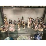 SEVENTEEN PORCELAIN FIGURES, MAINLY GERMAN TOGETHER WITH A PAIR OF DISHES