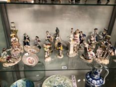 SEVENTEEN PORCELAIN FIGURES, MAINLY GERMAN TOGETHER WITH A PAIR OF DISHES