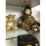 A MERRYTHOUGHT SOFT TOY MONKEY TOGETHER WITH A TEDDY BEAR