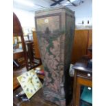 A WOODEN AND FABRIC COVERED ANTIQUE URN STAND