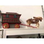 A POTTERY CART HORSE TOGETHER WITH A ROMANY WAGON