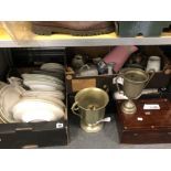 A VICTORIAN ROSEWOOD BOX AND ASSORTED CHINAWARE'S.