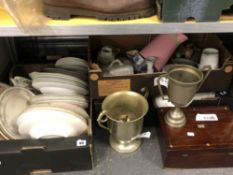 A VICTORIAN ROSEWOOD BOX AND ASSORTED CHINAWARE'S.