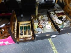 CASED CUTLERY, WOODEN MASKS, JUGS, TEA WARES, BOOKS, A TABLE LAMP, ETC.