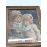 A VINTAGE PEARS TYPE COLOUR PRINT OF TWO CHILDREN AND A DOG