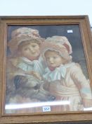 A VINTAGE PEARS TYPE COLOUR PRINT OF TWO CHILDREN AND A DOG