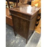 AN EDWARDIAN GRAMOPHONE CABINET CONVERTED FOR DRINKS. H 97 W 55 D 57cms