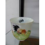 A SMALL CHINESE BEAKER DECORATED WITH CHICKENS.