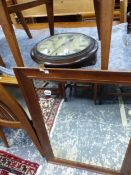 A VINTAGE WALL CLOCK SIGNED MEYLAN OF OUNDLE TOGETHER WITH AN OAK FRAMED MIRROR