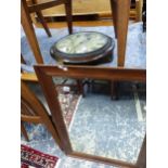 A VINTAGE WALL CLOCK SIGNED MEYLAN OF OUNDLE TOGETHER WITH AN OAK FRAMED MIRROR