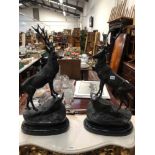 A PAIR OF LARGE BRONZE STAG FIGURES AFTER J. MOIGNEZY