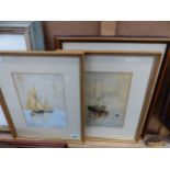 FOUR 19th/20th CENTURY CONTINENTAL WATERCOLOURS OF COASTAL VIEWS BY DIFFERENT HANDS. SIZES VARY