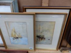 FOUR 19th/20th CENTURY CONTINENTAL WATERCOLOURS OF COASTAL VIEWS BY DIFFERENT HANDS. SIZES VARY